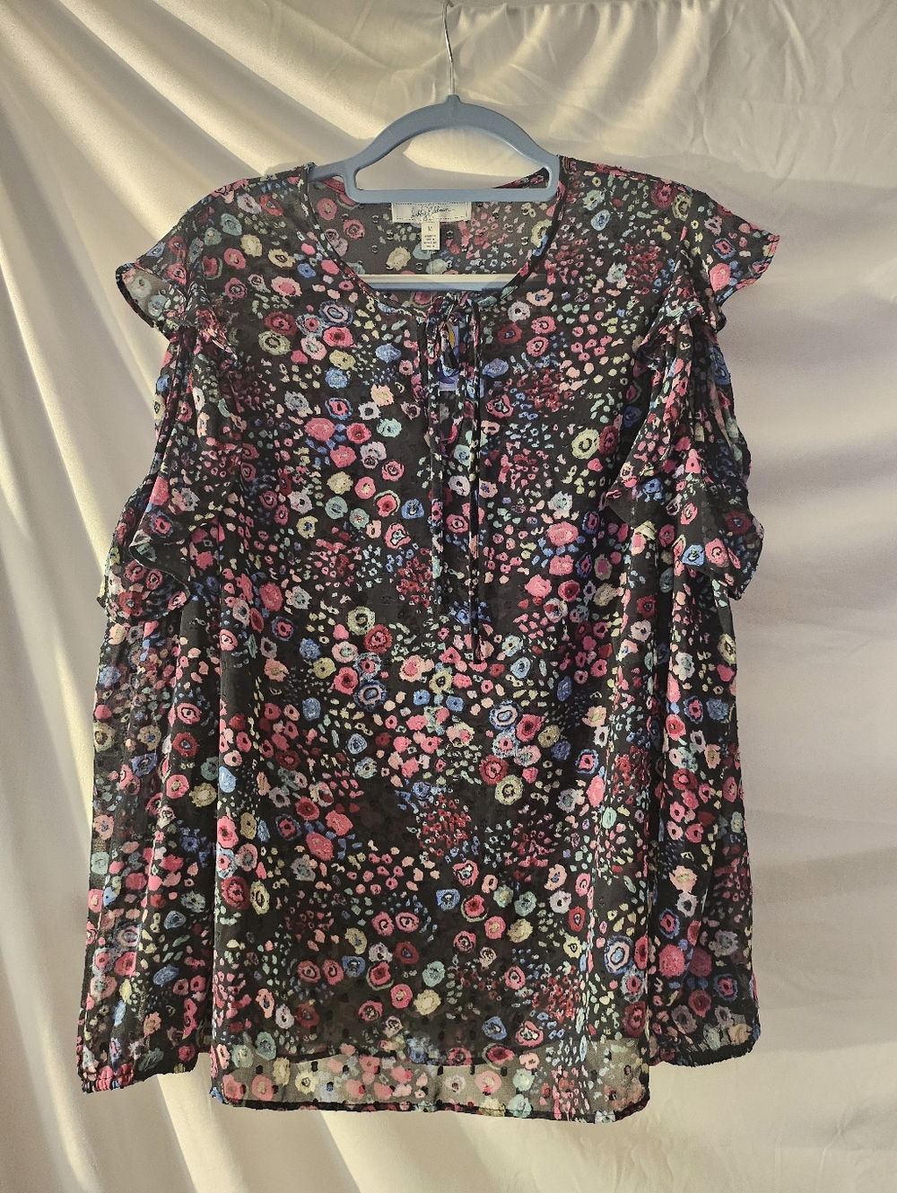 Libby Edelman‎ Floral Ruffle Blouse Womens M New Long Sleeve Cold-Shoulder